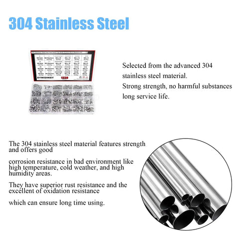 Heavy Duty 1220 Piece Metric Fastener Kit Featuring 304 Stainless Steel Hex Flat Head Cap Bolts Screws Nuts Washers With Wrenches Assortment showing assorted bolts, nuts, and washers in transparent organizer.