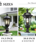 Outdoor Lamp Post Light Fixture 19 Inch Matte Black Pillar Lantern For Garden And Patio with water ripple glass installed on a pillar