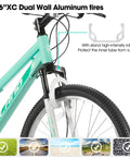 26 Inch Mountain Bike For Women And Men With Step Through Frame, front suspension fork, green detail view
