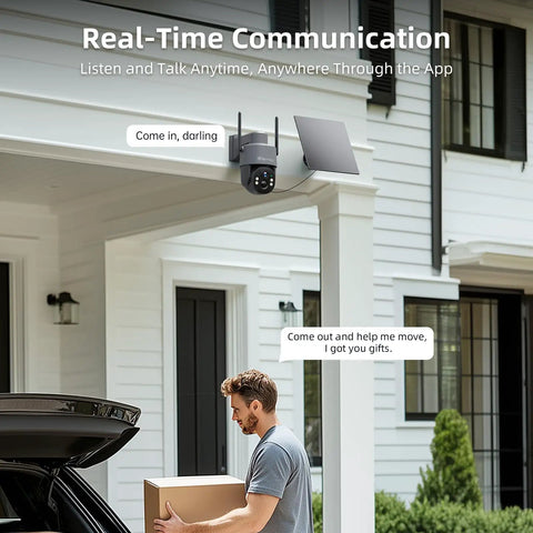 Solar Powered Outdoor Security Camera Wireless 2K WiFi With 360 Degree PTZ Color Night Vision PIR Motion Sensor Two Way Talk