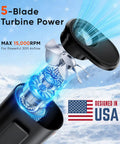 Portable Waist Fan With 6 Speed Turbo Airflow And 15000 RPM, internal turbine blades, USA design feature