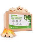 4 Inch Pine Fire Sticks Kiln Dried Firewood 8 Lb Pack displayed with mini kindling logs and flames visible at the front