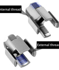 This 2 Piece Integrated Pipe Threading Tool Set For Electric Drill Handles Both External And Internal Threads, showing internal and external thread cutters.