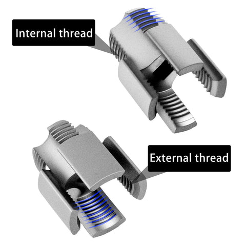 This 2 Piece Integrated Pipe Threading Tool Set For Electric Drill Handles Both External And Internal Threads, showing internal and external thread cutters.