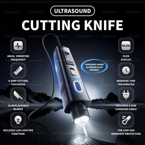 KUSOLE black ultrasonic cutting knife, 2-in-1 cutting/polishing tool with OLED display and LED light for 3D prints.
