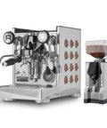 Level Up Your Home Barista Setup With This Sleek Copper And Chrome Espresso Machine Paired With A Silent Conical Burr Grinder In A Complete Bundle Crafted For Smooth Extractions And Effortless Daily Coffee Vibes.