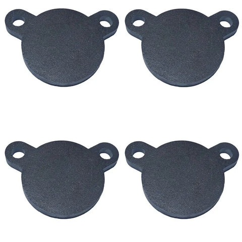 Four Pack AR500 Laser Cut Steel Shooting Target Gongs, Three-Inch By Quarter-Inch, with Easy Mount Holes for stable hanging.