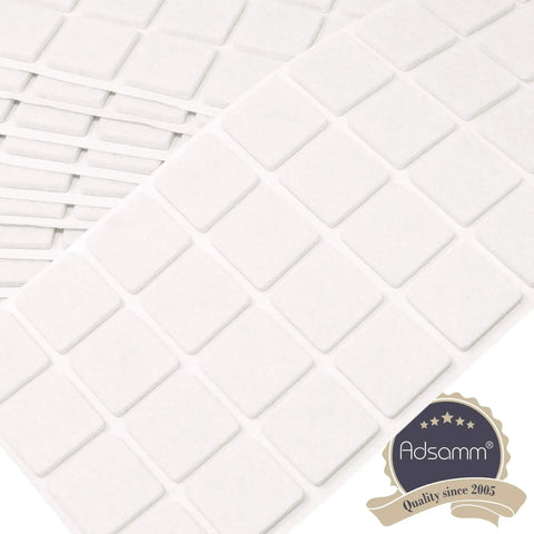 Solid As A Rock Self Adhesive Felt Pads For Furniture 800 Pack white square pads arranged in sheets for chair and table legs.