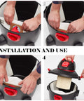Installation steps for 5 Pack Replacement Filter Bags For 5 To 8 Gallon Vacuums Type E White Works With 90661 9066100 fitting into vacuum