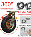 Heavy Duty Swivel Caster Wheels Set Of Four With Side Brakes And Shock Absorbing Pneumatic Rubber Tires For Smooth Cart Rolls supporting 1300 lbs capacity with 360° rotation and precision bearings.