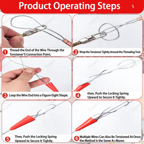 Product operating steps for Get A Grip On Your Wiring Projects With This Cordless Electric Wire Puller, detailing wire handling and tensioning.