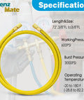 72 Inch 3/8 Inch HVAC Vacuum Hose Pro Grade With Standard 3/8 X 3/8 Flare Fittings Low Resistance High Flow For Fast Evacuation And Recovery 20 Micron Vacuum Yellow Color Coded For Vacuum And Charge in packaging