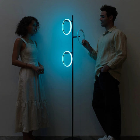 RGB Color Changing Floor Lamp With Tall Tree Design, Modern Standing Lamp For Living Room, 3 LED Lights, Matte Black Finish