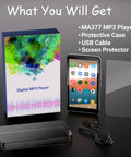 Kids MP3 Player With Bluetooth And WiFi Android 9.0 144GB Four Inch Touch Screen Portable Media Player packaging and accessories