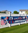 250th Anniversary American Banner Flag 1776 2026 Patriotic Decor on fence with USA symbols, 300x50 cm polyester with grommets