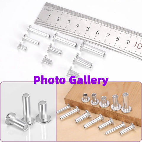 390 Pcs Aluminum Flat Head Semi Tubular Rivet Kit in 12 Sizes M3 M4 M5 M6 with ruler measurement for DIY projects