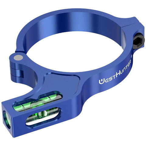 Blue 1-Inch Riflescope Bubble Level Accessory For No Fuss Precise Long-Range Shooting Quick-Flip Side Mount And Screw-On Design Fits 25.4mm Scope Tubes Easy Install Stable Readouts Durable Aluminum Build shown on white background.
