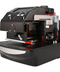 Bulletproof Electronic Time And Date Stamp Machine With No Fuss Numbering For Small Business Crews Syncs To Atomic Clock side view showing sturdy design and internal mechanism.
