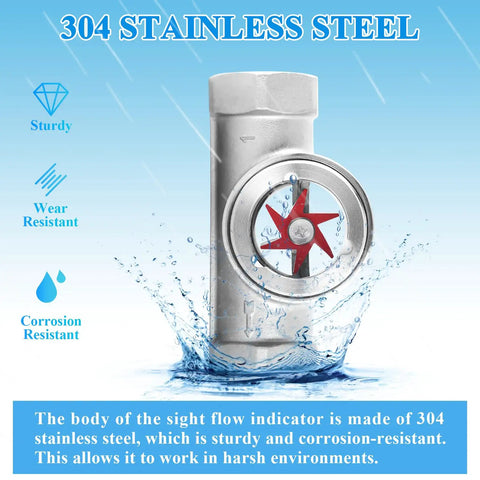 One Inch NPT Stainless Steel Water Flow Indicator Meter for Home Plumbing and Industrial Lines