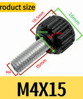 Close-up of 24 Pack M4 X 15mm Threaded Knurled Thumb Screws For VESA Monitor Mounts Carbon Steel With ABS Grip Heavy Duty Replacement Screws