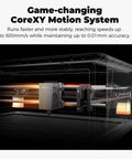 Front view of Creality Falcon A1 10W laser engraver with enclosed housing and rail system.