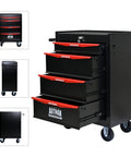 Heavy Duty Rolling Tool Chest With Locking Wheels And Ball Bearing Drawers, Mobile Garage Tool Cart, Metal Black Tool Box