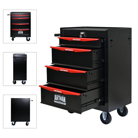 Heavy Duty Rolling Tool Chest With Locking Wheels And Ball Bearing Drawers, Mobile Garage Tool Cart, Metal Black Tool Box
