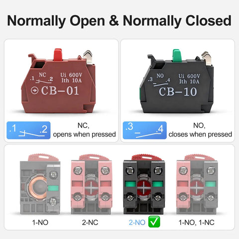 Diagram of normally open and closed contacts for Three Position Maintained Selector Switch With 22mm Metal Head And 2NO Contacts UL CSA CE TUV Certified For Industrial Control Panel Applications Durable Electrical Control Switch