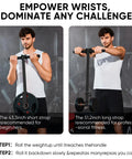 Person using Beefy Forearm Strengthener And Wrist Roller with 43.3 inch and 51.2 inch strap options in gym setting.