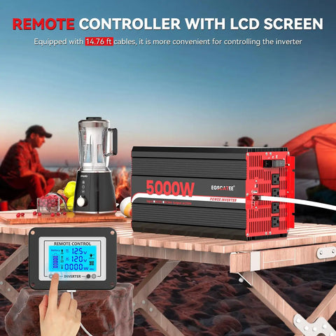 Heavy Duty 5000W Power Inverter 12V Dc To 120V Ac Converter For Rv And Truck 10000W Peak Off Grid Solar System with LCD remote controller.