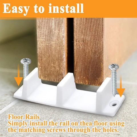 15 Piece Kit di guide inferiori in plastica per ante scorrevoli di armadi con viti, per ante di un pollice e tre ottavi. Inches Spessore mostrato installato