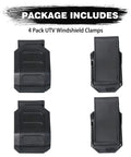 4 Pack UTV Windshield Mount Clamps Straps Kit Fits 1 To 2 Inch Roll Bars, black clamps for side by sides front windshield mount