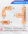 Half Inch Copper Press Fittings Kit 10 Pack With 2 Tees 3 Elbows 5 Couplings For Quick Press Plumbing, Tool Free Flame Free Install