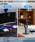 Image showing Real Deal Desktop Microphone Stand Crafted For Shure Mv7 Series Models for compact desk setup and clear audio.
