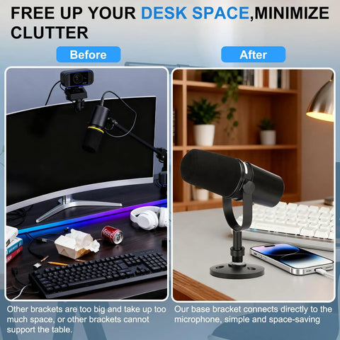 Image showing Real Deal Desktop Microphone Stand Crafted For Shure Mv7 Series Models for compact desk setup and clear audio.