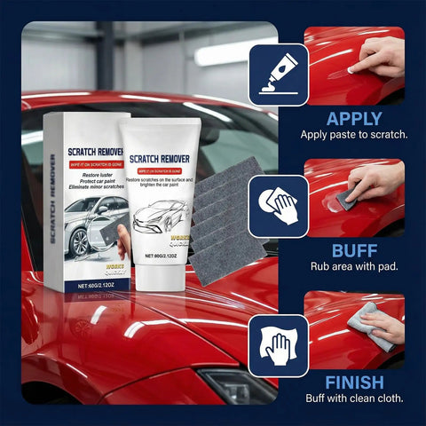 Low Effort No Fuss Deep Car Scratch Repair Paste For Easy DIY Auto Body Touch Up with instructions on application