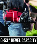 Heavy Duty Seven Quarter Inch Cordless Circular Saw Featuring Rear Handle And Brushless Motor Provides Killer Cuts Through Lumber, showing 0-53° bevel capacity.