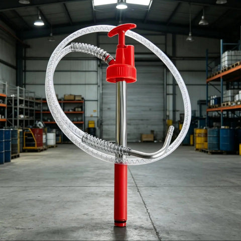 Manual Oil Transfer Pump Portable Siphon With Flexible Hose Handheld Pump For DIYers in workshop setting
