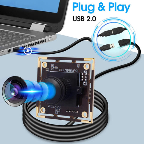 16MP Wide Angle USB Camera Module With 180 Degree Fisheye Lens For Linux Windows Android Mac, connected to laptop