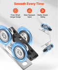 Bypass Sliding Door Hardware Kit With 6 Ft Aluminum Dual Track System, showcasing three-wheel hanger and nylon rollers.