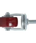 Hella Smooth 2 Inch Swivel Caster Wheels With Beefy Threaded Stem Polyurethane Set Of Four Workshop Gear Slick Rolling Heavy Duty Rack Casters In Red 800 Pound Capacity side view of red caster wheel with steel stem.