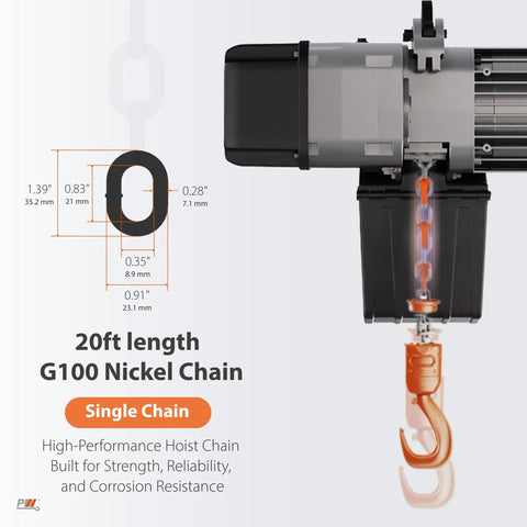 1 Ton Electric Chain Hoist Heavy Duty H4 Dual Voltage 208 To 480 Volt 3 Phase 13 Ft Lift G100 Nickel Chain IP55 ASME B30.16