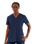 Women's V Neck Scrub Top Delivering Killer Comfort And Sharp Navy Styling Crafted For Nurses Wanting Fresh Medical Uniform Looks That Hit Dead Perfect Through Every Busy Clinical Shift, featuring side pockets.