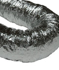 Close-up of Insulated HVAC Ducting Hose 12 Inch By 25 Feet Heavy Duty Air Vent with shiny silver exterior for AC units.