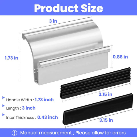 Hella Smooth Chrome Shower Door Handle For Frameless Sliding Glass Doors 3 Inch Beefy Grip dimensions showing 1.73 inch width and 3 inch length.