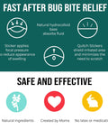 Infographic explaining Mosquito Bite Itch Relief Patch For Kids All Natural With Aloe And Witch Hazel features and benefits.