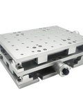 Portable XY Moving Table For Laser Marking And Engraving 210 By 150 By 75mm 2D Workbench with M6 holes, aluminum build, side view
