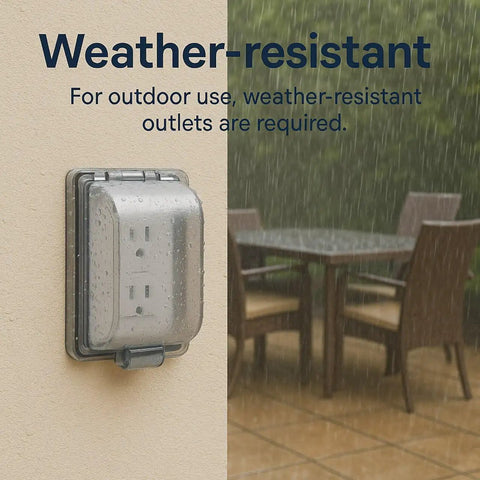 15 Amp Wr White Gfcis Outlet Bundle Bringing Hella Reliable Smart Self Test And Sharp Led Indicators Tamper Locked Weather Tough Gfri Socket Ul Rated For Smooth Diy Installations Anywhere mounted on a wall, rain falling around it.