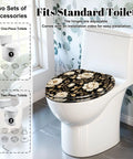Elongated Peonies roses Floral vintage seamless Gold white Toilet Seat on a modern toilet with adjustable hinges.