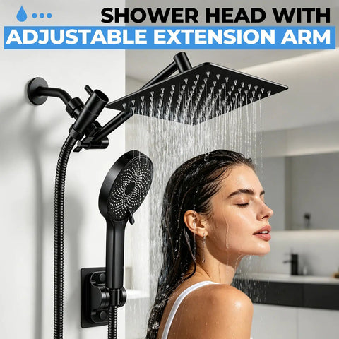 Eight Inch Square Rain Shower Head With Handheld Spray Combo Knockout Matte Black Finish Tough As Nails 304 Stainless Steel High Pressure Output And Eleven Inch Adjustable Arm Deliver No Sweat Comfort